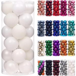 Emopeak 24Pcs Mini Christmas Balls Ornaments for Xmas Tree - 1.2 Inch Small Shatterproof Christmas Tree Decorations Hanging Ball for Holiday Wedding Party Decoration White