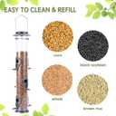 MIXXIDEA 2PK Metal Wild Bird Feeder Squirrel Proof Bird Feeders for Outside Hanging 6 Port Tube Bird Feeder Transparent Finch Feeder with Steel Hanger (Grey) (Gray)