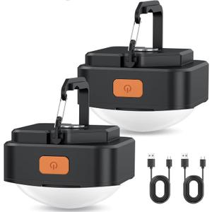 Rechargeable Camping Lights FLY2SKY 2Pcs Black Tent Lights Mini Flashlight Portable LED Camping Lantern Survival Gear Camping Accessories for Hiking Backpacking Fishing Hurricane Emergency Outage