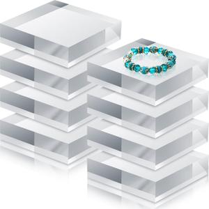 Remerry 8 Pieces Acrylic Display Block 4 x 4 x 1 Inch Clear Polished Acrylic Square Display Cube Block Stand Holder for Rings Jewelry Ornaments
