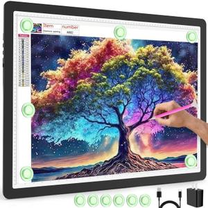 Phylosal Rechargeable A2 LED Light Pad 25.2''x18.4'', Magnetic Large Tracing Light Box for Drawing, Diamond Art Light Board with Side Button, 3-Color Modes Light Table for Diamond Painting, Sketching (A2 (NO Stand), Black)
