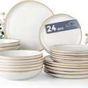 AmorArc Ceramic Dinnerware Sets for 6, 24Pcs Plates and Bowls Sets Dishes | Stoneware Handmade Reactive Glaze Dinner Set, Highly Scratch Resistant | Dishwasher & Microwave Safe Dishware