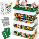 Outsmart Gadgets Stackable Toy Storage Organizer Bin for Lego, Building Bricks, Dolls, and Crafts Organization, Build on the Lid, 3 Layer Adjustable Compartments, Includes ABC Stickers and 2 Box Lids