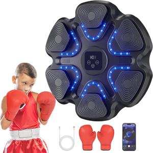Music Boxing Machine for Kids and Adults, Wall Mounted Bluetooth Punching Trainer with Boxing Gloves, Intelligent LED Boxing Target Workout Machine for Teenagers Boys Girls