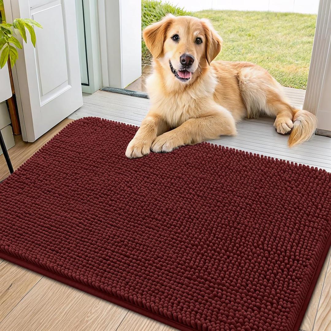 Smiry Dog Door Mat for Muddy Paws 36x24, Absorbs Moisture and Dirt Doormat, Non-Slip Washable Quick Dry Chenille Front Door Mat Indoor Entrance, Entryway Carpet for Inside Floor, Caramel Russet