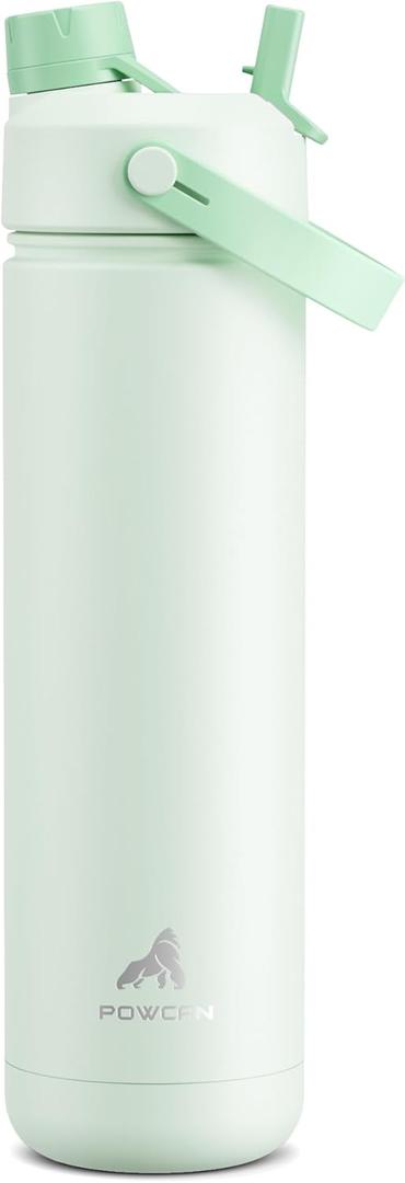 POWCAN 26 oz Insulated Water Bottle with 2-in-1 Straw and Spout Lid, Keep Cold 24H, Leak-Proof, Fits in Car Cup Holder, Stainless Steel Water Bottle for Sports, Travel, and School (Mint)