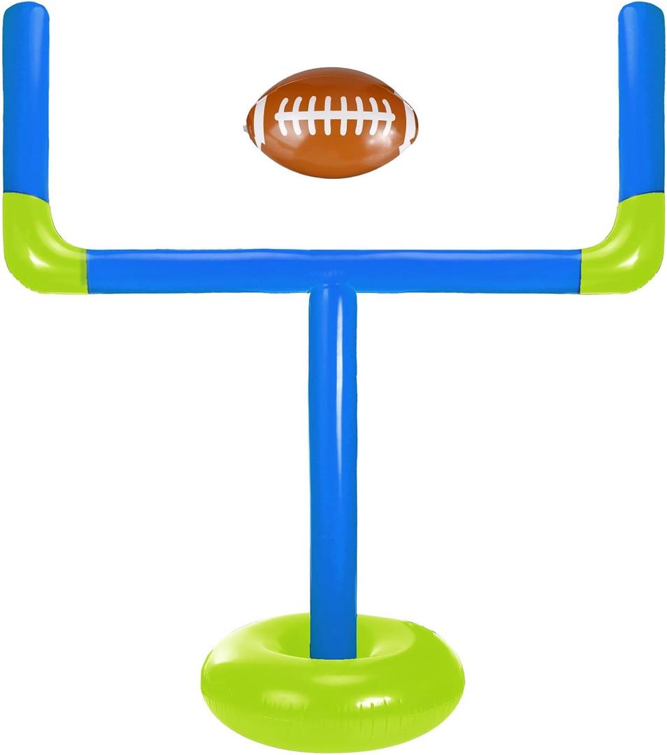 Inflatable Jumbo Football Set Inflatable Football Goal with Beach Ball Target Goal Post Ball Accessories Outdoor Sport Summer Beach Pool Games for Practice and Fun (Blue, Cyan)