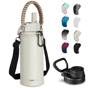 KXIAOCHEN 32 oz Insulated Water Bottle With Strap, Cold For 48 Hrs Leak Proof, Triple Wall Stainless Steel Sports Water Bottle With Straw And Spout Lid For Gym Hiking Travel