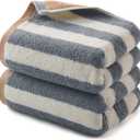 REDKISS 2-Pack Luxury Hand Towels for Bathroom - 12 x 28 Inches 100% Cotton Striped Hand Towels, Ultra Soft and Highly Absorbent Towel for Bath, Gym, Hotel, Kitchen and Spa, Gray