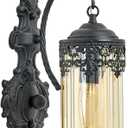 Rustic Wall Sconce with Amber Glass Mini Vintage Antique Gothic Wall Light Fixture Retro Farmhouse Mid Centry Lantern Wall Sconce for Bedroom, Hallway, Living Room, Mirror, Black, E12 (Black-Amber Glass-1-Light)