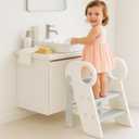 Toddler Step Stool for Bathroom Sink, Adjustable 3 Step Stop for Kids with Handles, Non-Slip Pads, Toilet Stool Potty Training, Kitchen Standing Tower for Bedroom Kitchen Counter Helper (White/Gray)
