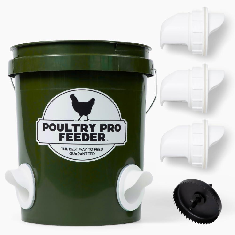 The Original Poultry Pro DIY Chicken Feeder | 3 Ports Poultry Feeders for Chicken Coop | Use for Buckets & Bins | Rain Proof, Weather Resistant - Original Feeder 3-Pack with Hole Saw The Original Poultry Pro DIY Chicken Feeder | 3 Ports Poultry Feeders for Chicken Coop | Use for Buckets & Bins | Rain Proof, Weather Resistant - Original Feeder 3-Pack with Hole Saw