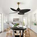 52" Tropical Ceiling Fans with Lights, Indoor Palm Leaf Ceiling Fan with Light and Remote for Living Room Bedroom, ABS Blades, Dimmable LED Lights, 6 Speeds, Adjustable Height-Black Gold