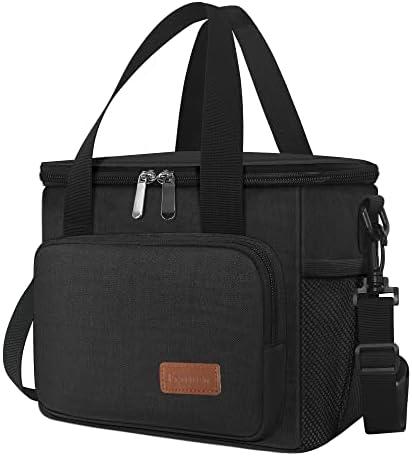 Femuar Reusable Lunch Box for Men/Women - Insulated Lunch Bag Leakproof Lunchbox for Work Office Picnic Beach - Freezable Lunch Cooler Bag with Adjustable Shoulder Strap - Black