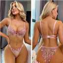 Sexy Lingerie Set for Women 2 Piece Underwired Push Up Bra+G-String Nightwear Lace See-Through Babydoll Underwear (XS)