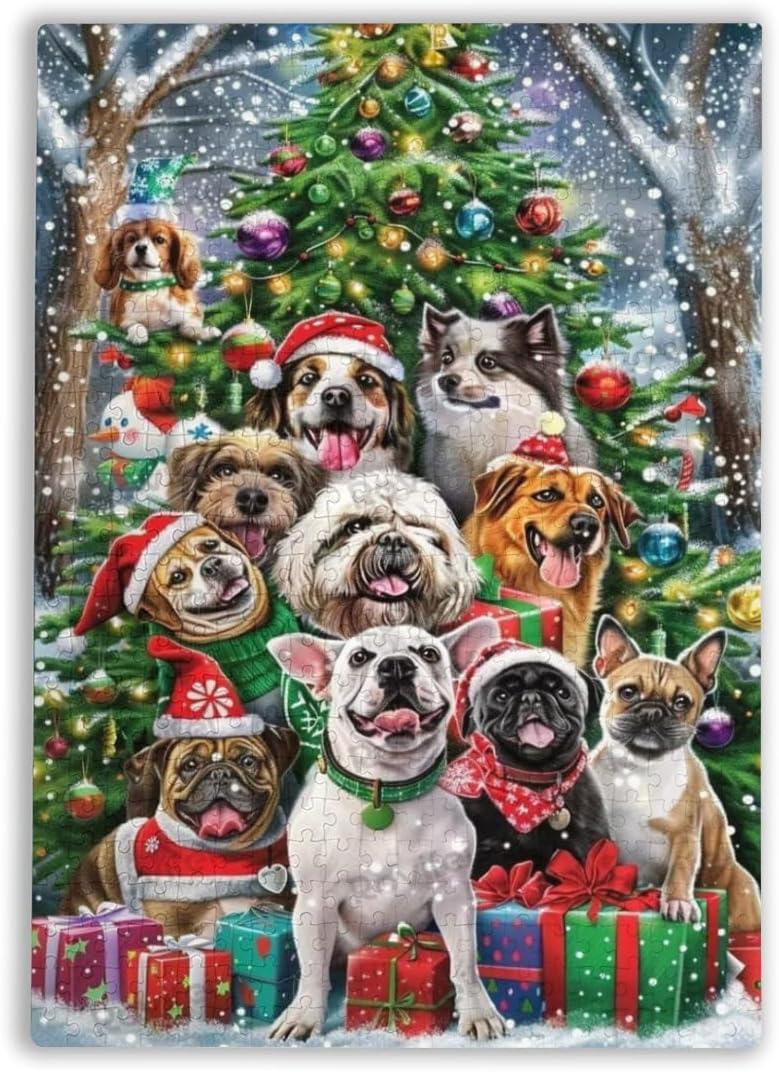 1000 Pieces Jigsaw Puzzle 29.519.7 inch - Dogs Christmas Party, Colorful Design, Parent-Child Home Leisure Game