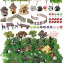 58 Pcs Mini Garden Accessories Set Fairy Village Miniature Fairy House Starter Kit Mini Terrarium Figurines Micro Landscape Mixed Model Tree Diorama Supplies for DIY Succulent Dollhouse Craft