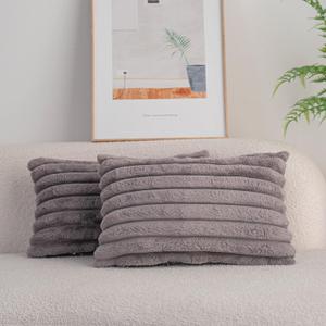 DEELAND Pack of 2,Double-Sided Faux Fur Plush Decorative Throw Pillow Covers Fuzzy Striped Soft Pillowcase Cushion Covers for Sofa Couch Bedroom (Dark Grey)