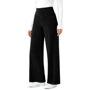 DLOODA Wide Leg Stretchy Sweatpants Jeans for Women, High Waisted Baggy Casual Pull On Jeans Elastic Waist Loose Denim Pants (X-Large, Black)