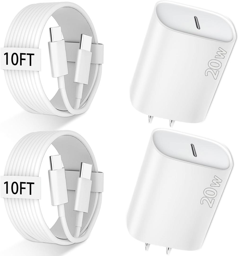 iPhone 17 16 15 Pro Max Charger Fast Charging, 10 FT iPhone Charger Fast Charging USB C Charger Cable Cord Long with 20W PD iPhone 17 Chargers Block for Apple iPhone 17/17 Pro Max/17 Air/16/15, iPad