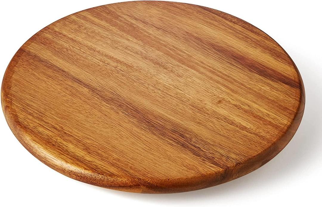 Acacia Wood Lazy Susan Wood Turntable Tray Cabinet Organizer, 18"