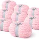 Pink Chunky Chenille Yarn - Super Bulky Thick Yarn for Hand Knitting and Crocheting - Extra Soft Jumbo Yarn for Blankets, Scarves - 8-Pack (9 Oz Each Skein)