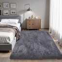 Thick Area Rug Grey Fluffy 4x6 for Bedroom Living Room Washable Plush Rug for Kids Baby Room Nursery Non Slip Soft Shag Cozy Shaggy Rugs for College Dorm Fuzzy Furry Floor Carpet