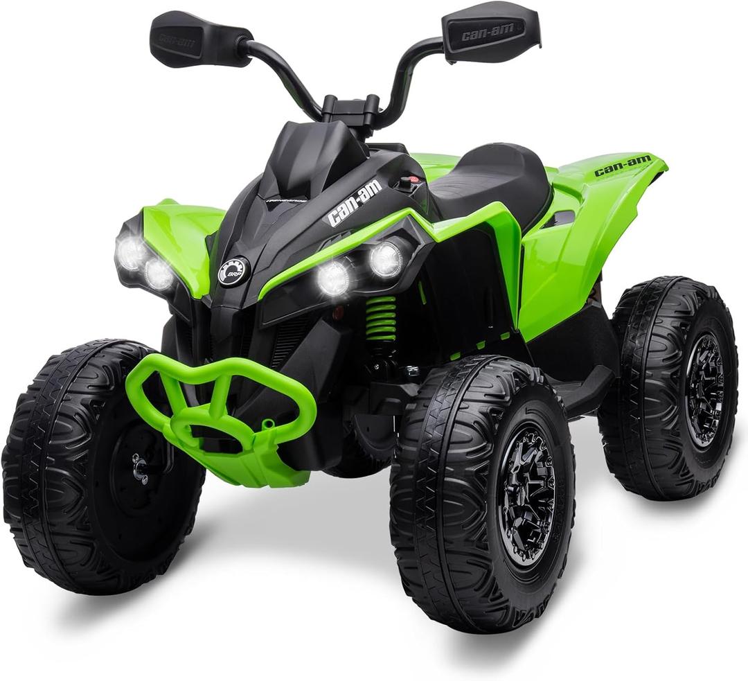 GAOMON 12V Kids ATV, 4 Wheeler Ride on Toy Car Bombardier Licensed BRP Can-am, Quad Electric Vehicles with Remote Control, LED Lights, Spring Suspension, Treaded Tires, Music, USB & AUX, Green