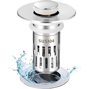 2 x Bathroom Sink Drain Stopper, Universal Pop Up Drain for Bathroom Sink Replacement, Sink Drain Cover with Anti-Clogging Filter Basket Hair Catcher, Sink Drain Strainer for 1.1-1.45 Inch