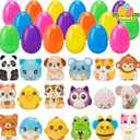 24 Pack Easter Eggs with Cute Squishy Animal Toys, Colorful Fillable Plastic Eggs for Easter Egg Hunt, Party Favors, Basket Stuffers for Kids, Small
