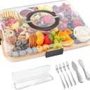 Charcuterie Board Set with Lid, Travel Portable Design Bamboo Cheese Board, Gift for Housewarming, Christmas, Weddings, Picnics (1 Compartment)