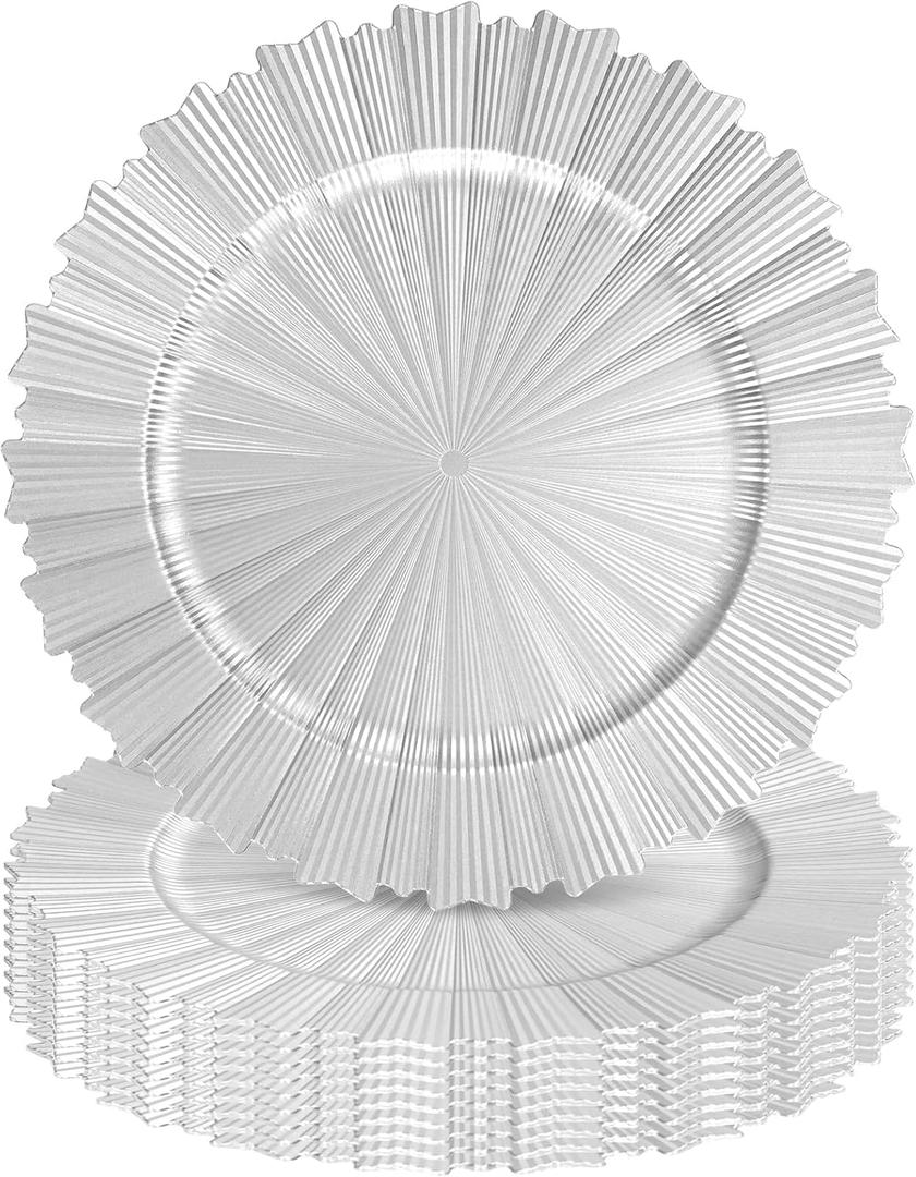 Silver Charger Plates Bulk 10Pcs - 13" Elegant Silver Chargers for Dinner Plates, Wedding & Event Decorative Charger Plates SetFluted Edge