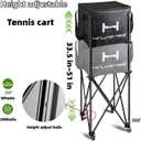 Foldable Adjustable Tennis Ball Hopper, Large Capacity Basket Holds 200 Balls, Upgraded Pickleball Caddy with Multifunction Pockets and Wheels for Training and Teaching