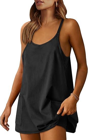 ANRABESS Women Athletic Dress Summer Tennis Workout Active Sports Mini Romper Dress Built in Shorts Travel Vacation Clothes Size L