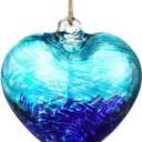 Hand Blown Glass Gazing Balls for Garden 3.8" Glass Ornaments for Christmas Tree Blue Heart Hanging Friendship Balls (Blue - C)