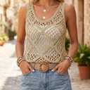 Imily Bela Womens Summer Crochet Tank Tops Knit Sleeveless Scoop Neck Sweater Vest Boho Hollow Out Cover Ups (M)