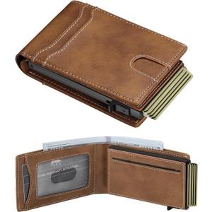 furid Card Wallet For Men Slim: Smart Wallet - Rfid Minimalist Front Pocket with ID Window Pop Up Wallet Gift For Male (minimalist wallet, Brown Leather)