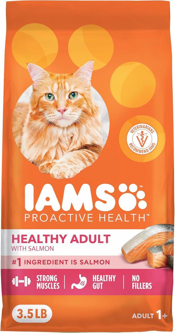 IAMS Proactive Health Dry Cat Food, Healthy Cat Food Dry Recipe for Adults, Salmon, 3.5 lb. Bag (EXP 06/13/27)