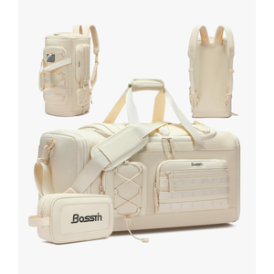 Bosstin Gym Bag for Men & Women,45L Travel Duffle Sports Duffel Bag Gym Weekender Overnight Backpack with Shoe Compartment (4Beige)