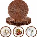 Round Rattan Placemats Set of 6 Boho 15 Inch Plastic Wicker Woven Table Mats Rattan Charger Plates Washable Non Slip Place Mats for Dinner Table Setting Rustic Brown Wedding Party Decoation