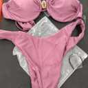Swim Basics Solid Color Spaghetti Strap Underwire Top And Triangle Bottoms Ladies Summer Swimwear Set Pink Winter L
