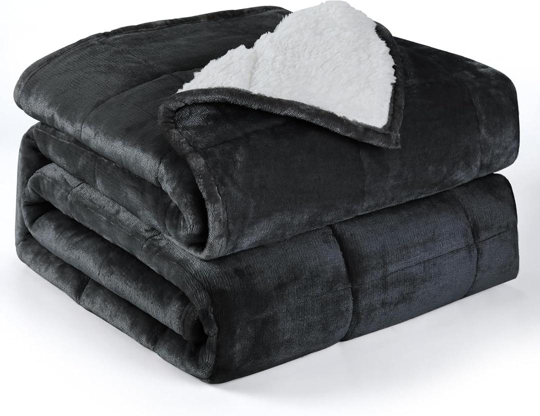 Weighted Blanket Queen Size 15lbs 60x80 inches,Soft Plush Fleece Throw Weighted Blankets with Cozy Warm Sherpa,Ultra Fuzzy Heavy Blanket Microfiberfor Sofa Bed, Dark Grey