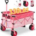 Sekey 220L Collapsible Foldable Wagon with 330lbs Weight Capacity, Heavy Duty Folding Utility Garden Cart with Big All-Terrain Beach Wheels & Drink Holders.Pink