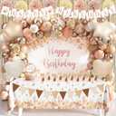 Boho Birthday Decorations for Women, Pastel Neutral Happy Birthday Decors Set for Girls or Boy, Balloon Arch Garland Kit
