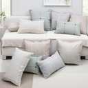 Decorative Linen Cotton Pillow Covers Embroidery Plaid Lumbar Farmhouse Throw Pillows Cases Check Cushion Cover Sham for Couch Sofa Chair Bed Living Room Home Decor, 2012 Inch 2 Pack White