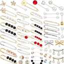 50 Pcs of Artificial Pearl Brooches Elegant Hat Safety Pins Decorative Dress Brooch Sweater Shawl Pin Collar Women Artificial Crystal Cardigan Clip Jewelry Girls Clothing Decoration Accessories1