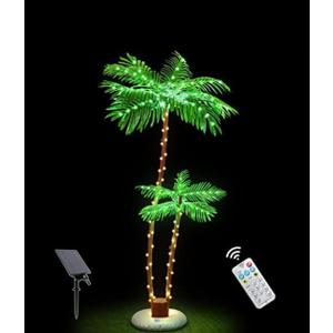 OUSHENG Solar Lighted Palm Trees for Outside Patio, Bar Pool Deck Outdoor Decorations Decor, Light Up LED Artificial Fake Tree Lights for Yard Tropical Party Christmas