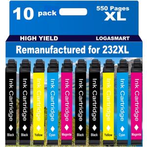 Remanufactured for 232XL Ink Cartridges Combo Pack for 232 XL for Epson XP-4200 XP-4205 Workforce WF-2930 WF-2950 Printer 4 Black 2 Cyan 2 Magenta 2 Yellow 10Pack