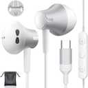 USB C Headphones for iPhone 17/17 Air/ 16/15 Pro Max with Mic Wired Earphones for Samsung Galaxy S25 S24 Ultra/ S23, Volume Control Stereo Noise Cancelling Wired Earbuds for Google Pixel 9 Pro 8a (White)