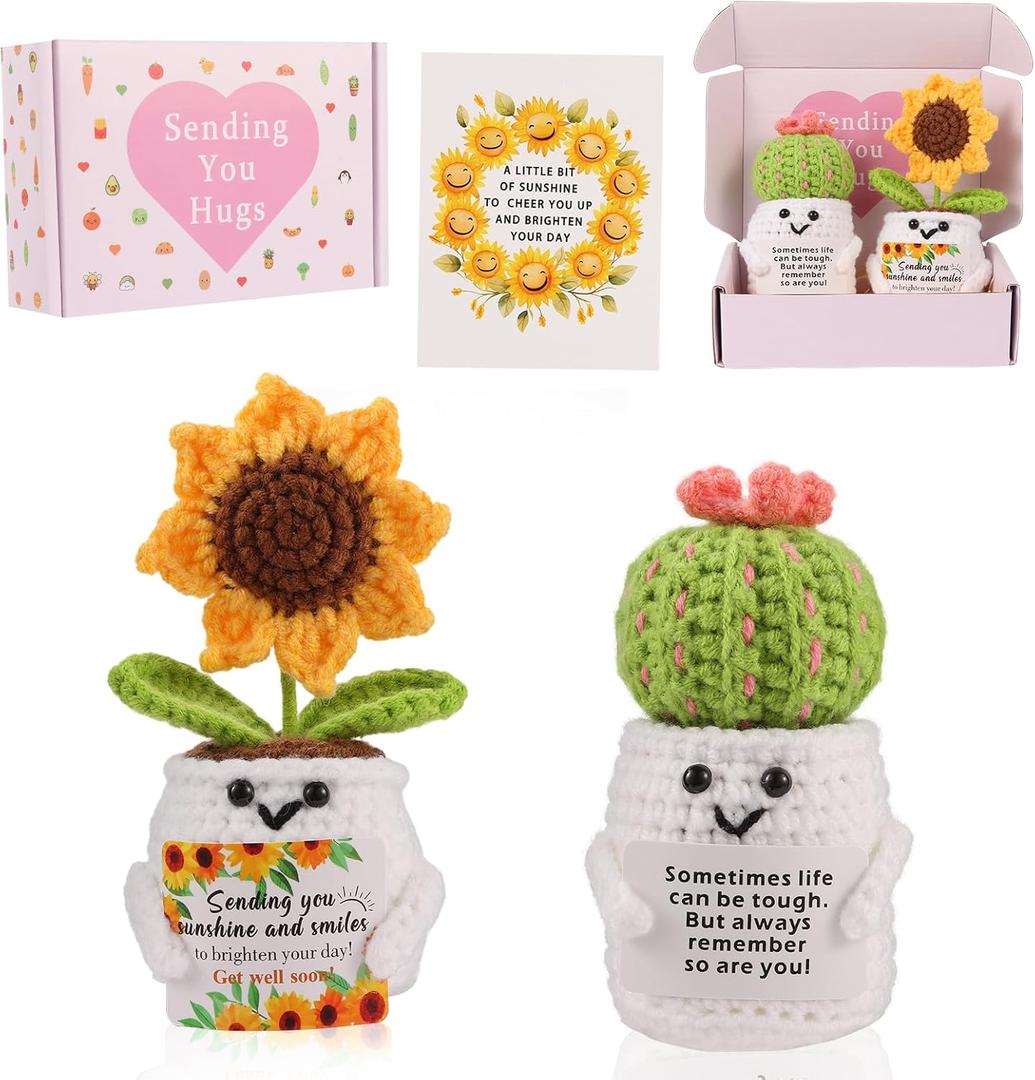 Get Well Gifts for Women - Positive Sunflower Crochet Surgery Recovery and Cancer Care Comfort Gifts, Get Well Soon Hospital Bag Essentials, Cheer Up and Encouragement for Patients